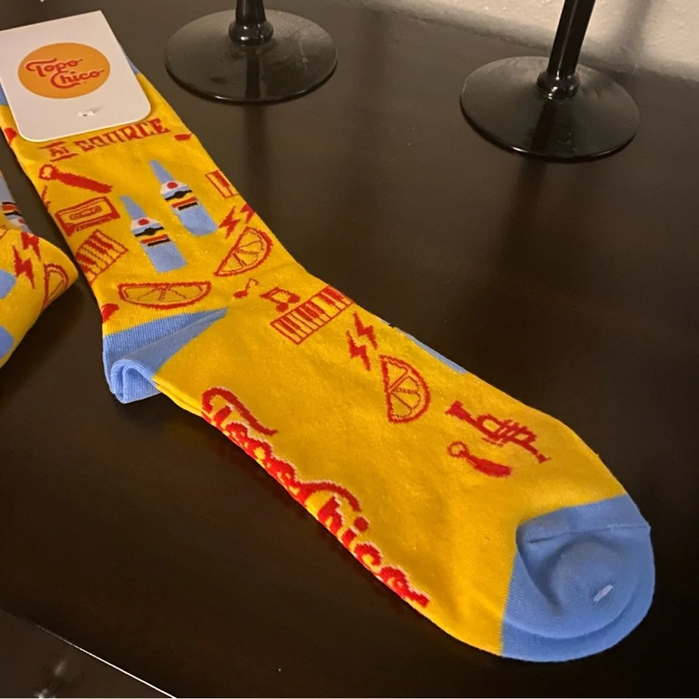 New Strideline Topo Chico Novelty Dress Socks 3 Pair Set | Bright Retro Graphic